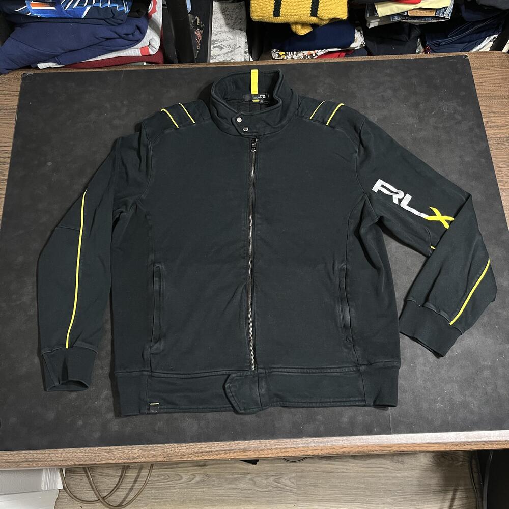 RLX Ralph Lauren Jacket Mens Large Wolverine X-Men Full Zip Moto Yellow Stripe